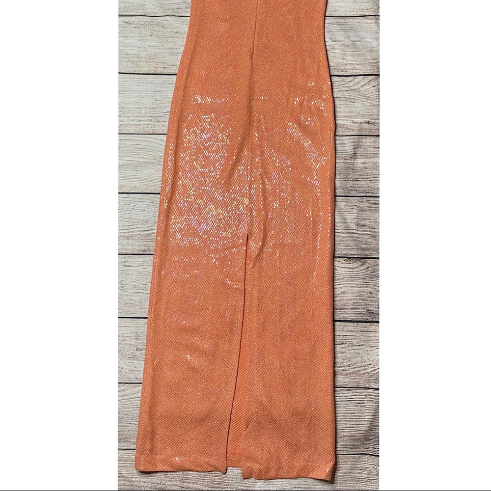 St. John Coral Orange Halter Maxi with Floral Neck Accent - Picture 3 of 13